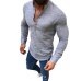 Long Sleeve Tee Shirt Men 2019 Spring Summer New Top Stand Collar Slim Casual Linen Solid Color Half Open Shirts Office Tops