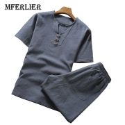 MFERLIER Summer shirt men Large size 5XL 6XL 7XL 8XL 9XL Cotton linen Bust 105-155cm shirt men 5 Colors