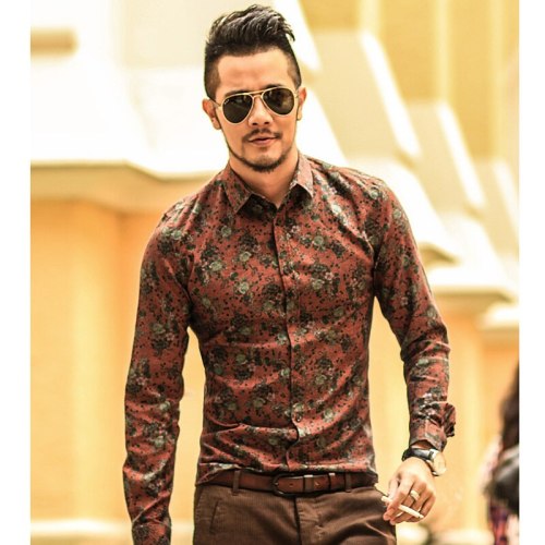 Men shirt Floral printing long sleeve shirts men clothes flowers printed shirts vintage Linen Casual Men Shirt new Spring S2004