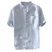 Men's Baggy Stripe Cotton Linen Short Sleeve Button Pocket Shirts Tops Blouse M-3XL camisas hombre manga larga #30