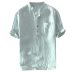 Men's Baggy Stripe Cotton Linen Short Sleeve Button Pocket Shirts Tops Blouse M-3XL camisas hombre manga larga #30