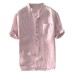 Men's Baggy Stripe Cotton Linen Short Sleeve Button Pocket Shirts Tops Blouse M-3XL camisas hombre manga larga #30