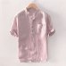 Men's Baggy Stripe Cotton Linen Short Sleeve Button Pocket Shirts Tops Blouse M-3XL camisas hombre manga larga #30