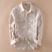 Mens Brand 2019 Long Sleeve Casual Linen Shirt Mens Social Turn-down Collar Slim 2 Pockets Solid White Designer Dress Shirts XXL