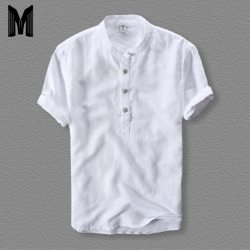 Mens Shirts Fashion 2019 Summer Short Sleeve Slim Cotton Linen Loose Shirts Male White Color Casual Shirts Plus Size Tops Y001