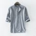 NEW Men's Shirts 55%Linen + 45%Cotton Three Quater Sleeve Striped Shirts Men Fashion Flax Shirt Linen Men Clothing size M-3XL