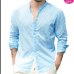 New Men's Long Sleeve Solid Cotton Linen Casual Shirts Shirt V-Neck Cotton Chinese Style Summer Beach Top