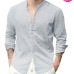 New Men's Long Sleeve Solid Cotton Linen Casual Shirts Shirt V-Neck Cotton Chinese Style Summer Beach Top