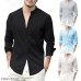 New Men's Long Sleeve Solid Cotton Linen Casual Shirts Shirt V-Neck Cotton Chinese Style Summer Beach Top