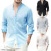 New Men's Long Sleeve Solid Cotton Linen Casual Shirts Shirt V-Neck Cotton Chinese Style Summer Beach Top