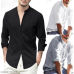 New Men's Long Sleeve Solid Cotton Linen Casual Shirts Shirt V-Neck Cotton Chinese Style Summer Beach Top