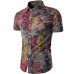 New Summer Men's Slim Casual Cotton Linen Printing flower short-sleeve shirts /Male flax fabric thin casual Pattern Hawaii Tops