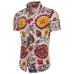 New Summer Men's Slim Casual Cotton Linen Printing flower short-sleeve shirts /Male flax fabric thin casual Pattern Hawaii Tops