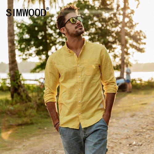 SIMWOOD 2019 autumn summer new pure linen cotton shirts men cool Breathable classic basic shirt male high quality  190125