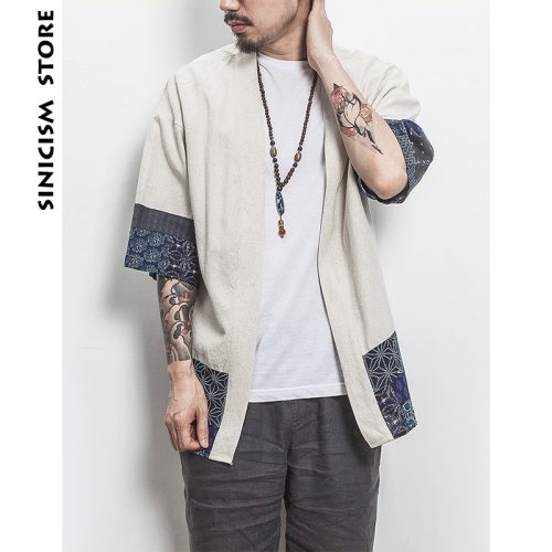 Sinicism Kimono Shirt Men Chinese Streetwear Vintage Kimono Shirt Men Linen Kimono Cardigan Men Shirt Plus Size 5XL 2019