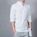 Sinicism Store Cotton Linen Men Shirts Man Long Sleeve Solid Color Stand Collar Chinese Clothes Male Big Size Casual Shirts