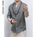 Sinicism Store Mens Cotton Linen Shirt Men Three Quarter Sleeve Solid Chinese Clothes Male V-neck Shirt Big Size 2019 New