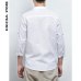 Sinicism Store Mens Cotton Linen Shirt Men Three Quarter Sleeve Solid Chinese Clothes Male V-neck Shirt Big Size 2019 New