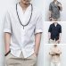 Sinicism Store Mens Cotton Linen Shirt Men Three Quarter Sleeve Solid Chinese Clothes Male V-neck Shirt Big Size 2019 New