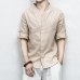 Sinicism Store Mens Cotton Linen Shirt Men Three Quarter Sleeve Solid Chinese Clothes Male V-neck Shirt Big Size 2019 New