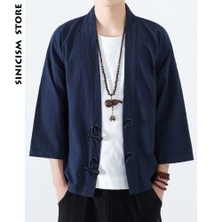 Sinicism Store Mens Cotton Linen Shirts Japan Kimono Horn Buckle Male Chinese Traditional Costume Open Stitch Korean Shirt 2019