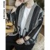 Sinicism Store Mens Cotton Linen Shirts Man Summer Striped Kimono Shirts Male Three Quarter Sleeve Open Stitch Casual Shirt 2019