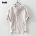 Summer Fashion Men Shirts Hooded Collar Half Sleeve Shirts Men Linen Cotton Fabric Japanese Style Casual Tee Shirt camisa hombre