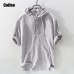 Summer Fashion Men Shirts Hooded Collar Half Sleeve Shirts Men Linen Cotton Fabric Japanese Style Casual Tee Shirt camisa hombre