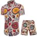 Summer Folk Style Fashion Floral Shirt Men's Sets Casual Shirts Suits Tops with Short Short Sleeve Single Breasted Suit 5XL