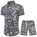 Summer Folk Style Fashion Floral Shirt Men's Sets Casual Shirts Suits Tops with Short Short Sleeve Single Breasted Suit 5XL