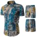 Summer Folk Style Fashion Floral Shirt Men's Sets Casual Shirts Suits Tops with Short Short Sleeve Single Breasted Suit 5XL