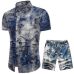 Summer Folk Style Fashion Floral Shirt Men's Sets Casual Shirts Suits Tops with Short Short Sleeve Single Breasted Suit 5XL