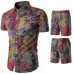 Summer Folk Style Fashion Floral Shirt Men's Sets Casual Shirts Suits Tops with Short Short Sleeve Single Breasted Suit 5XL