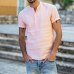 UK Men's Linen Short Sleeve Summer Solid Shirts Casual Loose Dress Soft Tops Tee