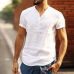 UK Men's Linen Short Sleeve Summer Solid Shirts Casual Loose Dress Soft Tops Tee