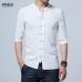 YWSRLM Chinese style cotton Flax summer yarn men's shirt men's three quarter sleeve shirt men's retro solid color shirts