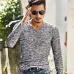 2018 Autumn Slim Streetwear  V neck T Shirt Men Casual Fitness Tops&Tees Vintage Blue Long Sleeve Pullover shirt Homme Plus Size