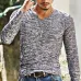 2018 Autumn Slim Streetwear  V neck T Shirt Men Casual Fitness Tops&Tees Vintage Blue Long Sleeve Pullover shirt Homme Plus Size