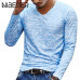 2018 Autumn Slim Streetwear  V neck T Shirt Men Casual Fitness Tops&Tees Vintage Blue Long Sleeve Pullover shirt Homme Plus Size