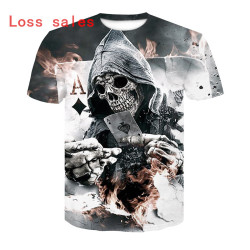 2018 Hot sale New Mens Summer Skull Poker Printing Men Short Sleeve T-shirt 3D T Shirt Casual T-shirt Plus Size T-shirt