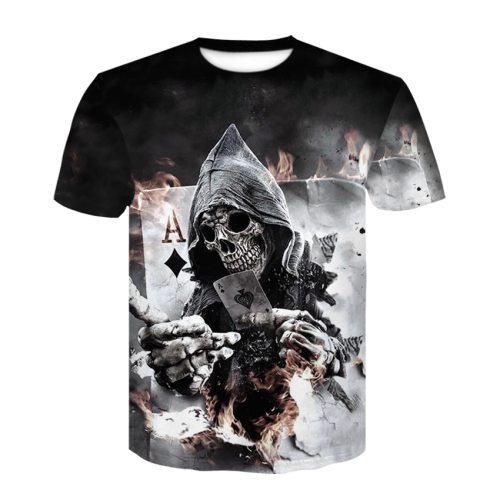 2018 New Mens Summer Skull Poker Print Men Short Sleeve T-shirt 3D T Shirt Casual Breathable T-shirt Plus-size T-shirt