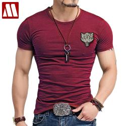 2019 Brand Men's Wolf embroidery Tshirt Cotton Short Sleeve T Shirt Spring Summer Casual Men's O neck Slim T-Shirts Size S-5XL