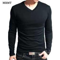 2019 Elastic Mens T-Shirt V-Neck Long Sleeve Men T Shirt For Male Big Size Lycra And Cotton TShirt Business Man Tees