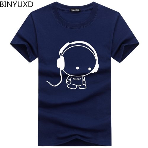 BINYUXD Top Quality T Shirts Fashion  Headset Cartoon Printed Casual T Shirt Men Brand T-shirt Cotton Tee Shirt Plus Size 5XL