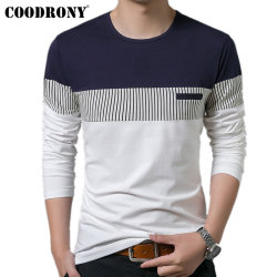 COODRONY T-Shirt Men 2019 Spring Autumn New Long Sleeve O-Neck T Shirt Men Brand Clothing Fashion Patchwork Cotton Tee Tops 7622