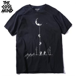 COOLMIND 100% cotton casual short sleeve moon theam men T shirt o-neck  knitted comfortable fabric street style men t-shirt