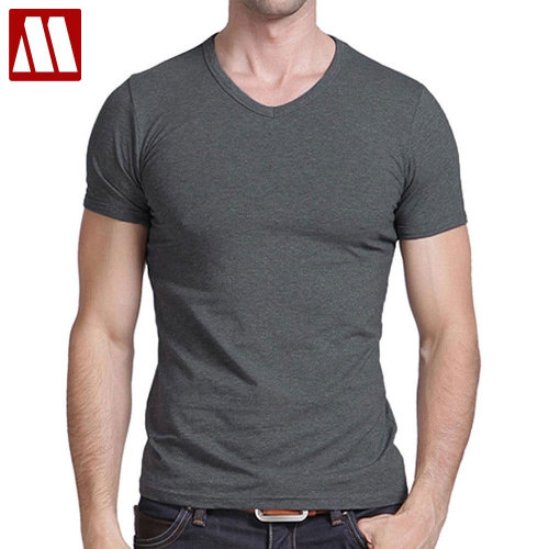 Free Shipping 2019 summer Hot Sale Cotton T shirt men's casual short sleeve V-neck T-shirts black/gray/green/white S-5XL MTS181