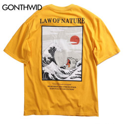 GONTHWID Japanese Ukiyo Cat Wave Printed Streetwear T Shirts 2019 Summer Mens Hip Hop Casual Short Sleeve Tops Tees Male Tshirts