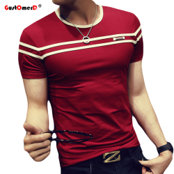 GustOmerD 2018 T-Shirt Men Solid Color T Shirt Man's Fashion T shirt Short Sleeves Stripe Fold Slim Fit Casual tee shirt man