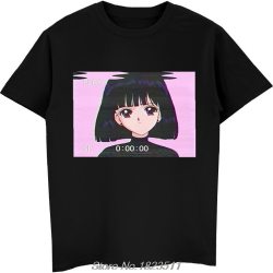 Hot Sale Fashion Sad Girl Retro Japanese Anime Vaporwave T-Shirt Men Funny Tops Tee Shirt Harajuku Streetwear